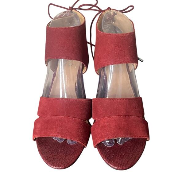 FRANCO SARTO L-Gem Burgundy Suede Ankle Strap Block Heel Tie Back Sandals Sz 9.5 - Picture 2 of 8